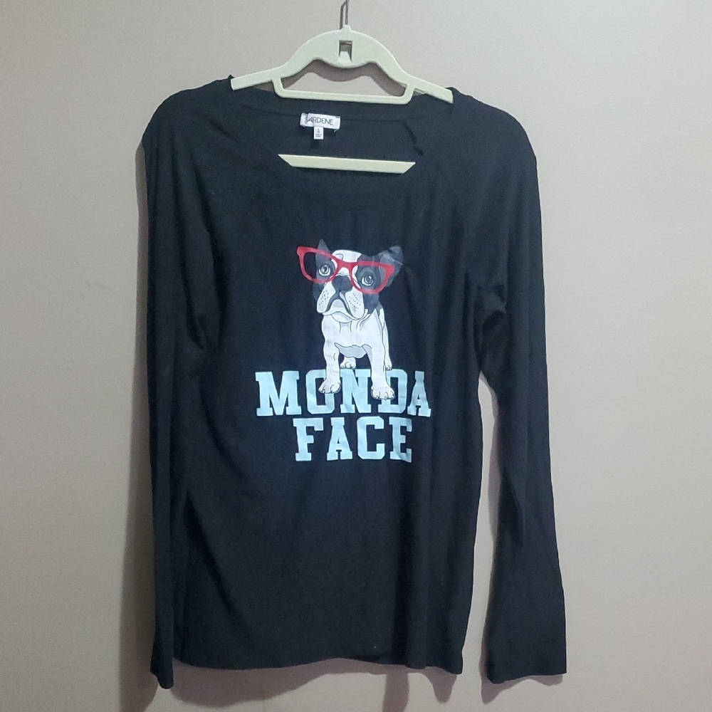 Black Long Sleeve Graphic Tee And Puppy Print Pj Pants Size Large